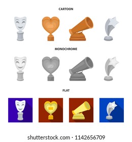 White Mask Mime for the best drama, a prize in the form of the heart and other prizes.Movie awards set collection icons in cartoon,flat,monochrome style vector symbol stock illustration web.