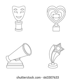White Mask Mime for the best drama, a prize in the form of the heart and other prizes.Movie awards set collection icons in outline style vector symbol stock illustration web.