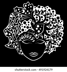 White mask on a black background
