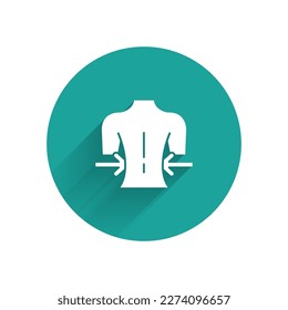White Massage icon isolated with long shadow. Relaxing, leisure. Green circle button. Vector