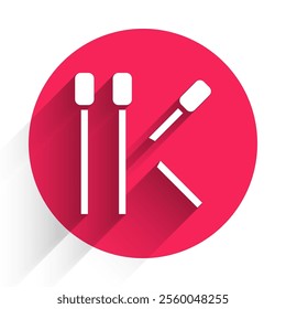 White Matches icon isolated with long shadow. Red circle button. Vector