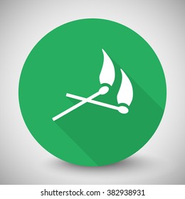 White Matches icon with long shadow on green circle