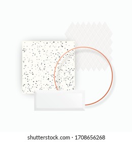 White material samples. Architecture and interior designer choice, presentation. Ceramic tiles and terrazzo. Vector illustration isolated, EPS 10 