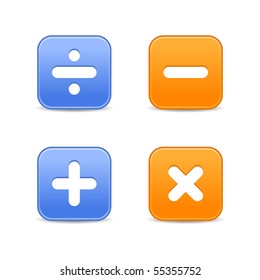 White math symbols on web 2.0 buttons. Smooth colored rounded square shapes with reflection on black background