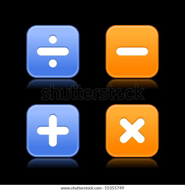 White math\
symbols on web 2.0 buttons. Satin colorful rounded square shapes\
with reflection on black\
background