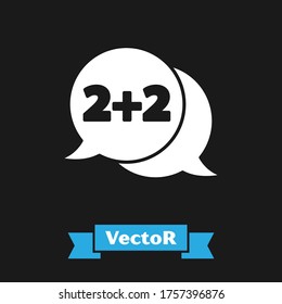 White Math system of equation solution on speech bubble icon isolated on black background.  Vector Illustration