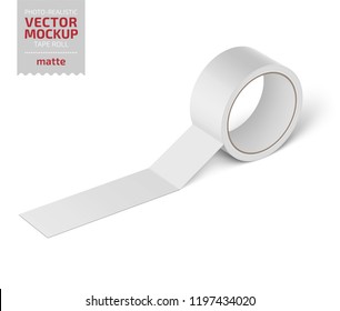 White Matte Cello Tape Roll. Photo-realistic Packaging Mockup Template. Vector 3d Illustration.