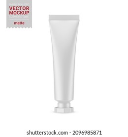 White matte plastic cosmetic tube for cream, gel or paste. Photorealistic packaging mockup template. Contains an accurate mesh to wrap your artwork with the correct envelope distortion.