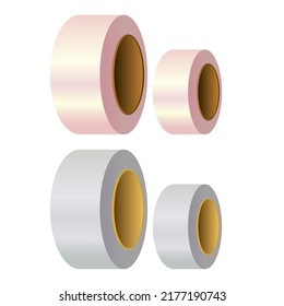 White matte roll tape. Photorealistic packaging mockup template with sample design. Vector 3d illustration.