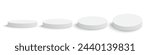 White matte round podium, winner platform or product display from different angles. White round stage, exhibition stand isolated on transparent background, 3d vector. 3D
Illustration