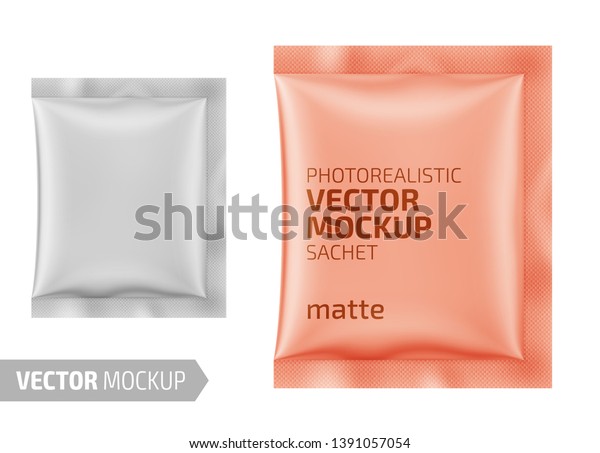 Download White Matte Sachet Photorealistic Packaging Mockup Stock Vector Royalty Free 1391057054