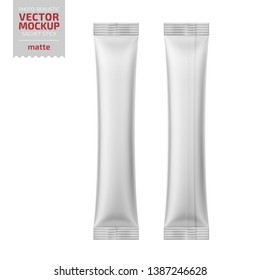 White matte sachet stick. Photo-realistic packaging mockup template. Vector 3d illustration.