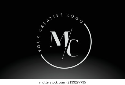 Das Design des White MC Letter-Logos mit kreativen, intersektierten und kuttierten Serienschriftarten.