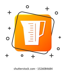 White Measuring cup to measure dry and liquid food icon isolated on white background. Plastic graduated beaker with handle. Orange square button. Vector Illustration