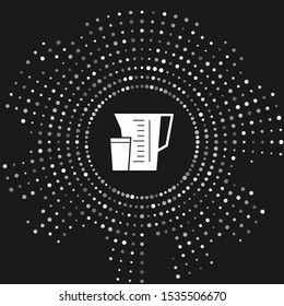 White Measuring cup to measure dry and liquid food icon isolated on grey background. Plastic graduated beaker with handle. Abstract circle random dots. Vector Illustration