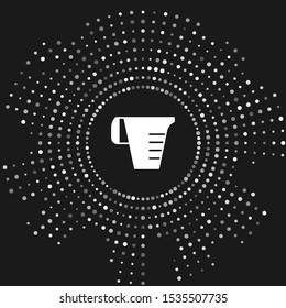 White Measuring cup to measure dry and liquid food icon isolated on grey background. Plastic graduated beaker with handle. Abstract circle random dots. Vector Illustration