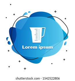 White Measuring cup to measure dry and liquid food icon isolated on white background. Plastic graduated beaker with handle. Abstract banner with liquid shapes. Vector Illustration