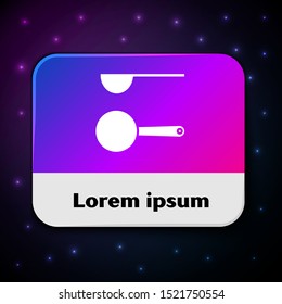 White Measuring spoon icon isolated on black background. Rectangle color button. Vector Illustration