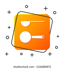 White Measuring spoon icon isolated on white background. Orange square button. Vector Illustration