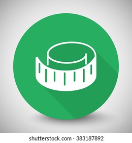 White Measuring Tape icon with long shadow on green circle