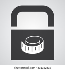 White Measuring Tape icon on black pad lock