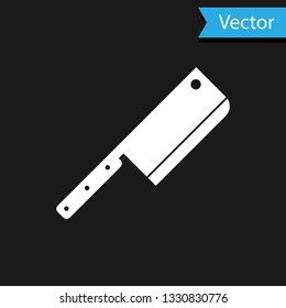 White Meat chopper icon isolated on black background. Kitchen knife for meat. Butcher knife. Vector Illustration