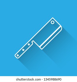 White Meat chopper icon isolated with long shadow. Kitchen knife for meat. Butcher knife. Vector Illustration
