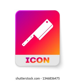 White Meat chopper icon isolated on white background. Kitchen knife for meat. Butcher knife. Rectangle color button. Vector Illustration