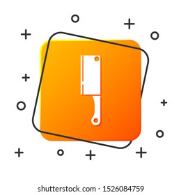 White Meat chopper icon isolated on white background. Kitchen knife for meat. Butcher knife. Orange square button. Vector Illustration