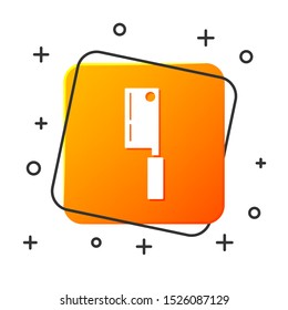 White Meat chopper icon isolated on white background. Kitchen knife for meat. Butcher knife. Happy Halloween party. Orange square button. Vector Illustration