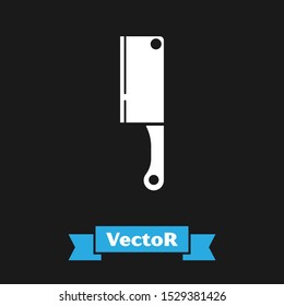 White Meat chopper icon isolated on black background. Kitchen knife for meat. Butcher knife.  Vector Illustration