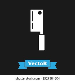 White Meat chopper icon isolated on black background. Kitchen knife for meat. Butcher knife. Happy Halloween party.  Vector Illustration