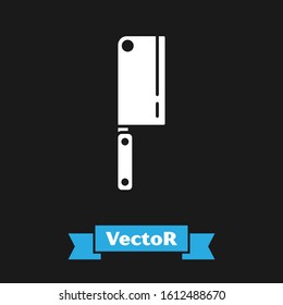 White Meat chopper icon isolated on black background. Kitchen knife for meat. Butcher knife.  Vector Illustration