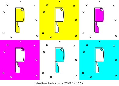 White Meat chopper icon isolated on white background. Kitchen knife for meat. Butcher knife. Square color button. Vector
