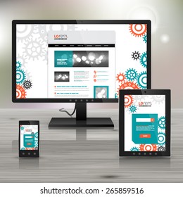 White mechanical application template design for corporate identity with red and green mechanism. Stationery set