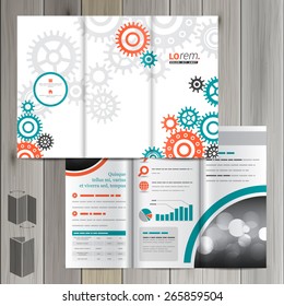 White mechanical brochure template design with red and green mechanism. Cover layout