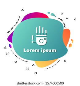 White Mechanical robot hand icon isolated on white background. Robotic arm symbol. Technological concept. Abstract banner with liquid shapes. Vector Illustration