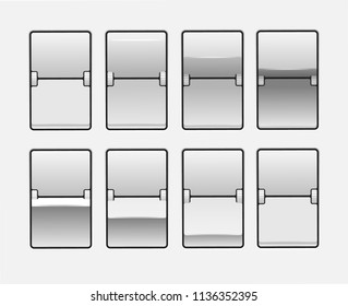 White Mechanical scoreboard vector template; Flip countdown clock counter; Set of mechanical scoreboard mockup