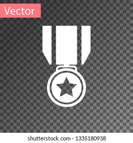 White Medal with star icon isolated on transparent background. Winner achievement sign. Award medal. Vector Illustration