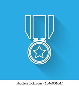 White Medal with star icon isolated with long shadow. Winner achievement sign. Award medal. Vector Illustration