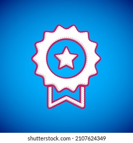 White Medal with star icon isolated on blue background. Winner achievement sign. Award medal.  Vector