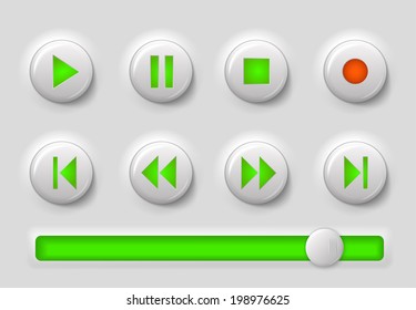 white media player buttons with 3d effect, vector illustration, eps 10 with transparency