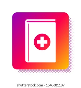 White Medical book icon isolated on white background. Square color button. Vector Illustration