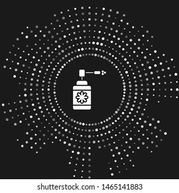 White Medical bottle with nozzle spray for the treatment of diseases of the nose and throat icon isolated on grey background. Abstract circle random dots. Vector Illustration