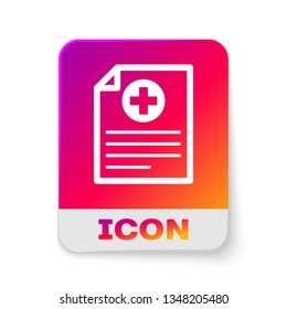 White Medical clipboard with clinical record icon isolated on white background. Health insurance form. Document: prescription, medical check marks report. Rectangle color button. Vector Illustration