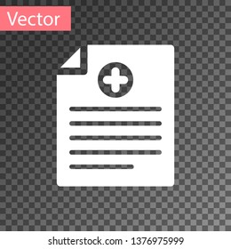 White Medical clipboard with clinical record icon isolated on transparent background. Health insurance form. Prescription, medical check marks report. Vector Illustration