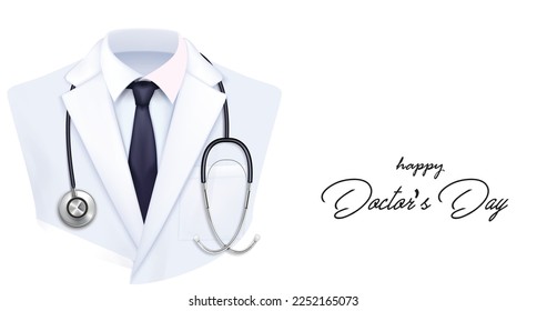 White medical coat with stethoscope around neck, Doctor's day poster