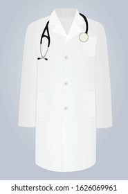 White medical coat with stethoscope. vector