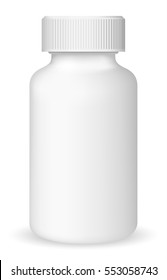 White medical container on white background, realistic vector illustration