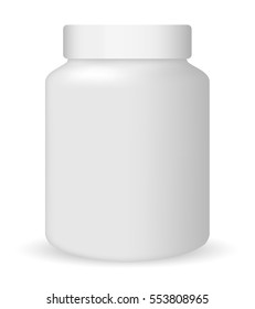 White medical container on white background, realistic vector illustration